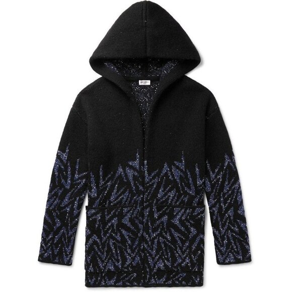NWT Saint Laurent Knitted Hooded Cardigan in black size XXL.